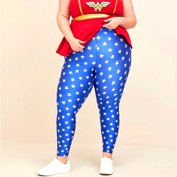 ❤️NWT VINTAGE TORRID LEGGING WONDER WOMAN COSTUME COSPLAY HALLOWEEN LEGGING - Picture 1 of 8